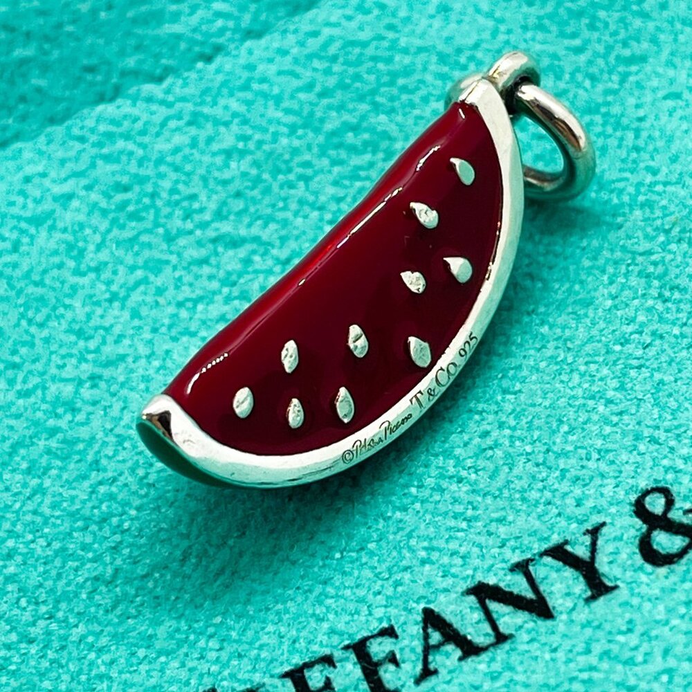Tiffany & Co. Paloma Picasso Watermelon Charm – .925 Silver, Vintage Enamel - Picture 3 of 14